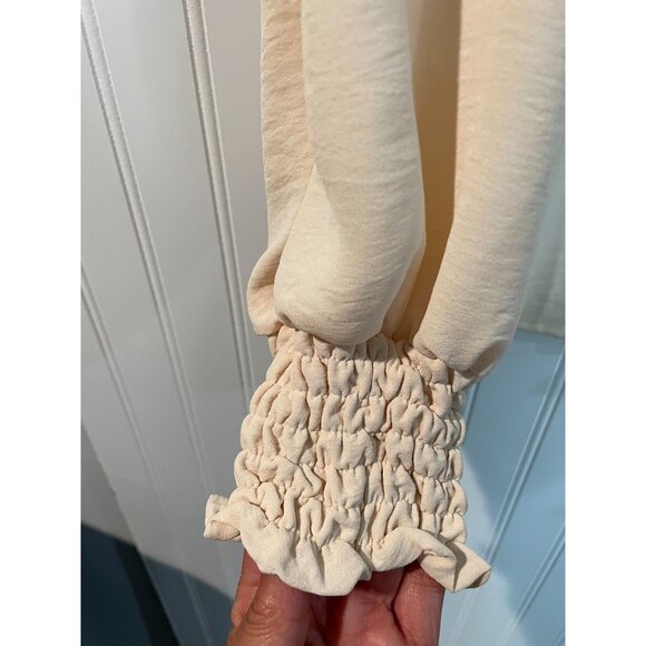 Chenault Womens XL Beige Long Sleeve Button-Up Blouse With Smocked Cuffs - Picture 5 of 12